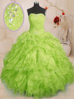 Luxury Organza Sleeveless Floor Length Vestidos de Quinceanera and Beading and Ruffles and Ruching