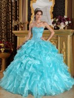 Garden Valley Idaho/ID Sweet Aqua Blue Quinceanera Dress With Beaded Bodice and Ruffles Layered Organza Skirt
