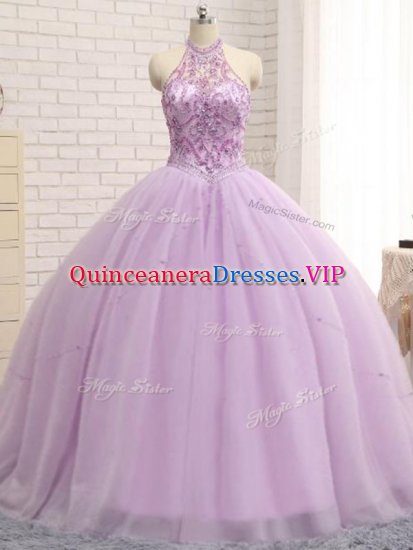 Elegant Lilac Sleeveless Brush Train Beading Quinceanera Dress - Click Image to Close
