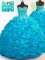 Sleeveless With Train Beading and Ruffles Lace Up 15 Quinceanera Dress with Aqua Blue Brush Train