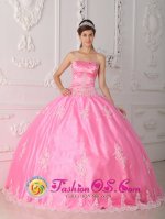 Floor-length and Strapless Appliques Decorate Bodice Rose Pink Quinceanera Dress In Hurricane Utah/UT