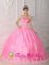 Floor-length and Strapless Appliques Decorate Bodice Rose Pink Quinceanera Dress In Tooele Utah/UT