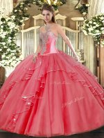 Sweetheart Sleeveless Tulle Quinceanera Gown Beading and Ruffles Lace Up