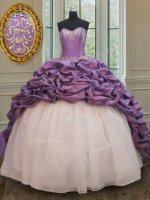 Perfect White And Purple Lace Up Sweet 16 Dresses Beading and Pick Ups Sleeveless With Train Court Train(SKU PSSW0147BIZ)