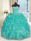 Turquoise Sleeveless Organza Lace Up Ball Gown Prom Dress for Military Ball and Sweet 16 and Quinceanera