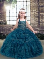 Organza Sleeveless Floor Length Little Girls Pageant Gowns and Beading and Ruffles