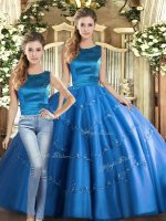 Tulle Sleeveless Floor Length Quinceanera Gown and Appliques(SKU SJQDDT1583009BIZ)