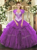 Eggplant Purple Tulle Lace Up Ball Gown Prom Dress Sleeveless Floor Length Beading(SKU SJQDDT1294002-3BIZ)