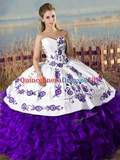White And Purple Vestidos de Quinceanera Sweet 16 and Quinceanera with Embroidery and Ruffles Sweetheart Sleeveless Lace Up - Click Image to Close