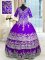 Customized Purple Zipper Quinceanera Gown Beading and Appliques and Ruffled Layers Half Sleeves Floor Length