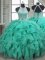 Latest Turquoise Sleeveless Organza Brush Train Lace Up Ball Gown Prom Dress for Military Ball and Sweet 16 and Quinceanera