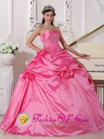 Beading and Flowers Decorate Modest Hot Pink Quinceanera Dress With Sweetheart Neckline in Belen NM