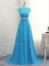 Wonderful Zipper Quinceanera Court of Honor Dress Baby Blue for Prom and Party and Wedding Party with Beading and Lace Brush Train