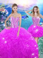 Smart Fuchsia Sleeveless Beading and Ruffles Floor Length Sweet 16 Quinceanera Dress
