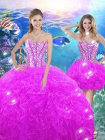 Smart Fuchsia Sleeveless Beading and Ruffles Floor Length Sweet 16 Quinceanera Dress