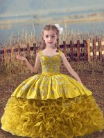 Ball Gowns Sleeveless Gold Little Girls Pageant Dress Sweep Train Lace Up(SKU XBLD016-11BIZ)