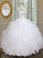 White Lace Up Scoop Beading and Ruffles Quinceanera Dresses Organza Sleeveless