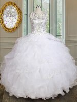 White Lace Up Scoop Beading and Ruffles Quinceanera Dresses Organza Sleeveless(SKU PSSW081BIZ)