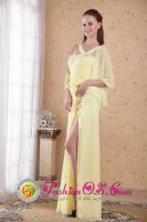 Vestfold Norway Light Yellow Chiffon Empire Asymmetrical Floor-length Quinceanera Dama Dress With Beading and Rhinestones(SKU PDATS3673BIZ)