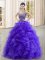 Captivating Ball Gowns 15th Birthday Dress Purple Sweetheart Organza Sleeveless Floor Length Lace Up