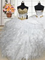 Admirable White Sweetheart Neckline Beading and Ruffles Quinceanera Gown Sleeveless Lace Up