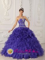 Canyon TX Rufflers and Appliques Decorate Sweetheart Bodice For Quinceanera Dress With Purple