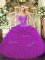 Pretty Fuchsia Ball Gowns Organza Sweetheart Sleeveless Beading and Ruffles Floor Length Lace Up Sweet 16 Dresses