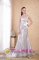 Tavernier FL White Column Strapless Court Train Satin Quinceanera Dama Dress with Appliques and Ruch