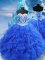 High Class Blue Sleeveless Organza Lace Up Quinceanera Dresses for Military Ball and Sweet 16 and Quinceanera