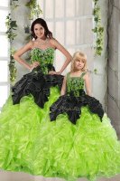 Floor Length Lace Up Sweet 16 Dress Green for Military Ball and Sweet 16 and Quinceanera with Beading and Ruffles