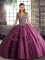 Fuchsia Ball Gowns Tulle Straps Sleeveless Beading and Appliques Floor Length Lace Up Sweet 16 Dresses
