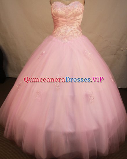 Lovely ball gown sweetheart-neck floor-length net appliques baby pink quinceanera dresses FA-X-087 - Click Image to Close