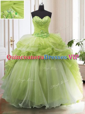 Yellow Green Sweetheart Neckline Beading and Ruffled Layers Quinceanera Dresses Sleeveless Lace Up