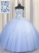Cute Big Puffy Sleeveless Floor Length Beading and Sequins Lace Up Sweet 16 Dress with Blue