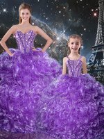 Sleeveless Organza Floor Length Lace Up Sweet 16 Quinceanera Dress in Eggplant Purple with Beading and Ruffles