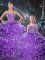 Sleeveless Organza Floor Length Lace Up Sweet 16 Quinceanera Dress in Eggplant Purple with Beading and Ruffles