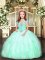 Apple Green Ball Gowns Tulle Straps Sleeveless Beading and Ruffles Floor Length Lace Up Kids Formal Wear