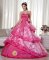 Ronda Spain Sweetheart Beading Decorate Hot Pink Taffeta and Organzaand Hand Made Flower Pretty Quinceanera Dress