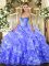Sleeveless Organza Floor Length Lace Up Sweet 16 Quinceanera Dress in Blue with Beading and Ruffled Layers