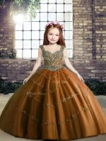Brown Sleeveless Tulle Lace Up Pageant Dress for Teens for Party and Wedding Party