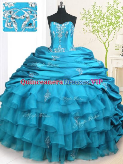 Spectacular Teal Strapless Neckline Beading and Appliques and Ruffled Layers and Pick Ups Quinceanera Gowns Sleeveless Lace Up - Click Image to Close