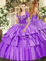 Top Selling Lavender Ball Gowns Organza and Taffeta Sweetheart Sleeveless Beading and Ruffled Layers Floor Length Lace Up Sweet 16 Dress(SKU SJQDDT1546002BIZ)