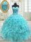 Clearance Aqua Blue Sleeveless Beading and Ruffles Floor Length Ball Gown Prom Dress