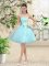 Aqua Blue Organza Lace Up Off The Shoulder Sleeveless Knee Length Quinceanera Dama Dress Lace and Belt