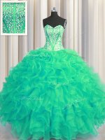Visible Boning Beaded Bodice Organza Sleeveless Floor Length Party Dress for Girls and Beading and Ruffles(SKU PSSW0471-1BIZ)