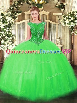 Discount Tulle Sleeveless Floor Length Quinceanera Dress and Beading
