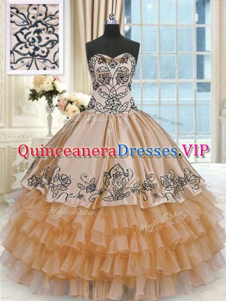 Great Orange Lace Up Quinceanera Gowns Beading and Embroidery and Ruffles Sleeveless Floor Length