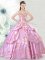 Sweetheart Sleeveless Sweet 16 Quinceanera Dress Floor Length Embroidery Lilac Satin