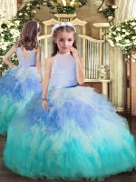 Beading and Ruffles Little Girl Pageant Gowns Multi-color Backless Sleeveless Floor Length
