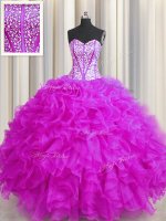 Best Selling Visible Boning Beaded Bodice Sleeveless Beading and Ruffles Lace Up Quinceanera Gown